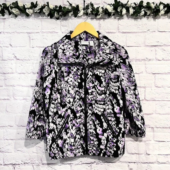 Chico's Zynergy Womens Black Purple Full Zip Front Jacket - Picture 1 of 12
